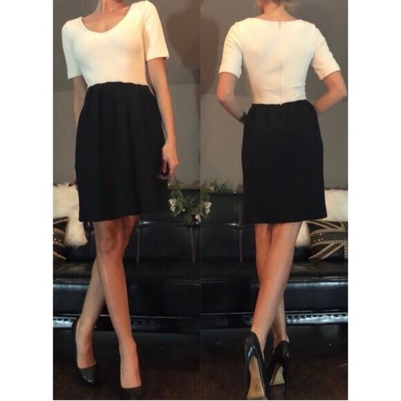 Ganni Anthropology Colorblock Fit & Flare Dress In White & Black Size Small - Picture 1 of 8